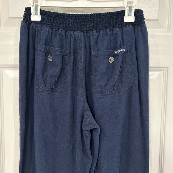 Beau Dawson Women Wide Leg Linen Blend Pants Size L Navy Pockets Elastic Waist - Picture 8 of 17